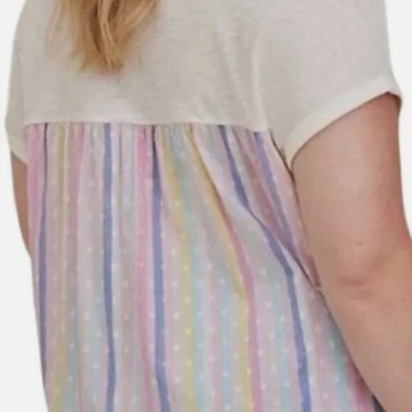 Torrid White & Rainbow Back Slub Cotton Burnout Cuff Sleeve Blouse 0789 - Picture 1 of 8